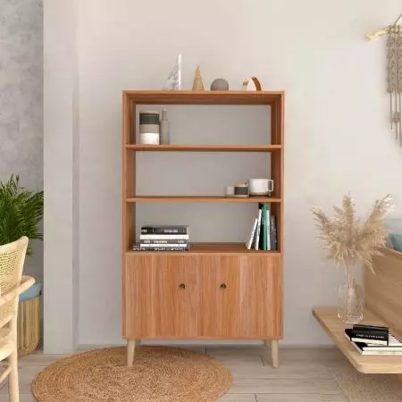Libreria giapponese in laminato noce bianco - Libreria giapponese in laminato color noce con bordo bianco